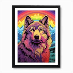 Himalayan Wolf Retro Colourful 1 Art Print