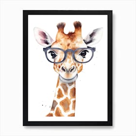 Smart Baby Giraffe Wearing Glasses Watercolour Illustration 3 Art Print