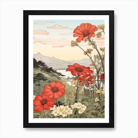 Hanagasa Japanese Florist Daisy 4 Japanese Botanical Illustration Art Print