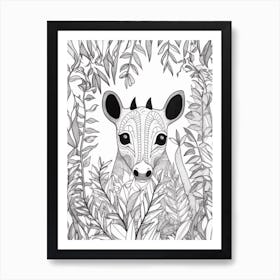 Line Art Jungle Animal Tapir 2 Art Print