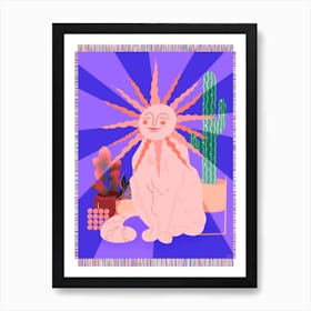 Sun Cat Electric Blue Art Print