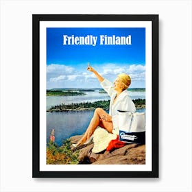 Friendly Finland, Happy Woman On The Coast, Travel Photo Poster Art Print