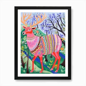 Maximalist Animal Painting Elk 2 Art Print