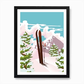 Skis In The Snow Art Print