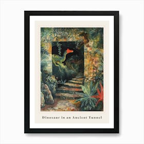 Dinosaur In An Ancient Tunnel Covered In Vines Painting 1 Poster Art Print