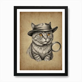 Cat With Magnifying Glass Art Print