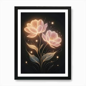 Lotus Flowers On Black Background Art Print