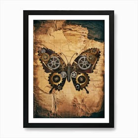 Steampunk Butterfly On A Map Art Print