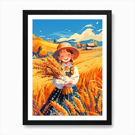 Cute Little Girl In A Wheat Field 2 Poster