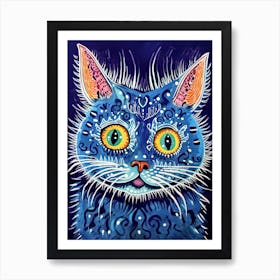 Louis Wain Blue Gothic Kaleidoscope Cat 1 Art Print