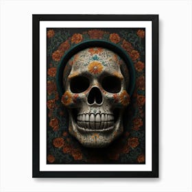 Skull With Flowers Art Print