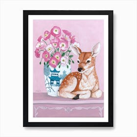 Chinoiserie Vase And Deer Art Print