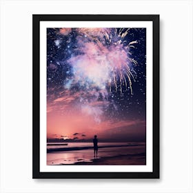 cosmic fireworks over a beach 1 Art Print