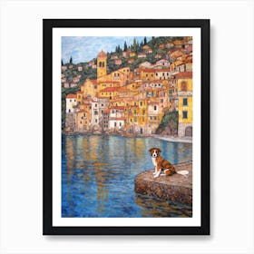 Painting Of A Dog In Isola Bella, Italy In The Style Of Gustav Klimt 01 Art Print