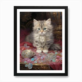 Kitten With Jewels Rococo Style 4 Art Print