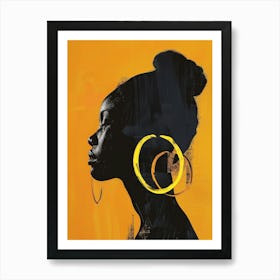 Silhouette Of A Woman With Hoop Earrings Art Print