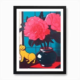 Peony With A Cat 1 Pop Art  Art Print