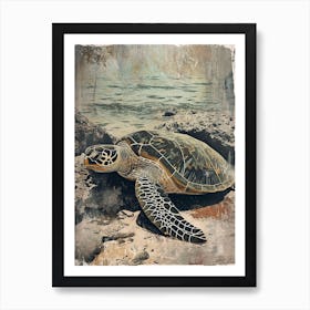 Sea Turtle On The Rocky Beach Watercolour Inspired 1 Art Print