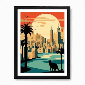 Doha, Qatar Skyline With A Cat 3 Art Print