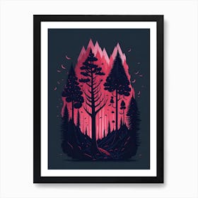 A Fantasy Forest At Night In Red Theme 15 Art Print