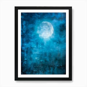 Abstract Grunge Pattern Backlit By A Luminous Moon Cutting Through A Foggy Night Sky Texture Palpa (4) Art Print