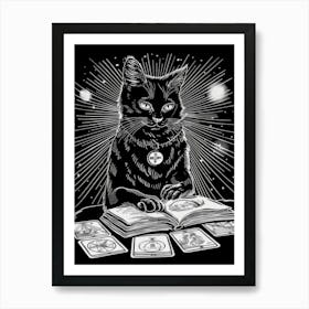 Cat Reading Tarot Cards Art Print