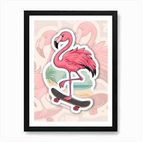 Flamingo Skateboard Sticker Art Print