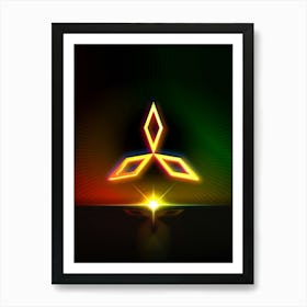 Neon Geometric Glyph in Watermelon Green and Red on Black n.0316 Art Print