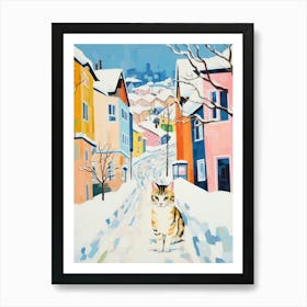 Cat In The Streets Of Troms   Norway With Snow 1 Art Print