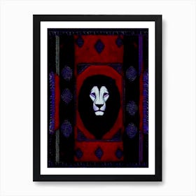 African Quilting Inspired Art of Lion Folk Art, Poetic Red And Black Art, 1398 Art Print