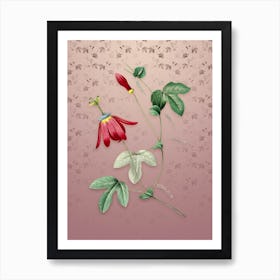 Vintage Red Passion Flower Botanical on Dusty Pink Pattern n.2014 Art Print