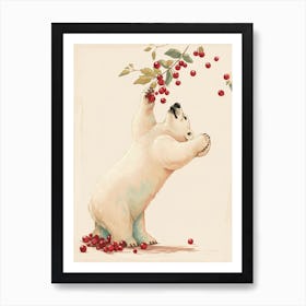 Polar Bear Standing And Reaching For Berries Storybook Illustration 2 Art Print