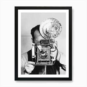 Man With A Camera, Photographer, Vintage Black and White Old Photo Art Print