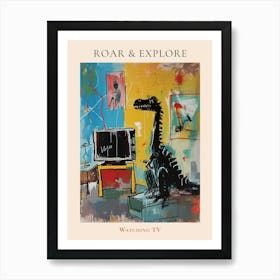 Dinosaur Watching Tv Graffiti Abstract 2 Poster Art Print