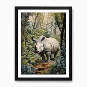 Grey Rhino Walking Through The Leafy Nature 2 Art Print