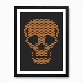 Cross Stitch Skull - Orange & Black Art Print
