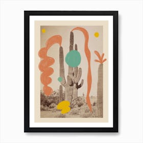 Happy Cactus In A Desert Landscape Art Print