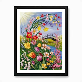 Tulips And Bridge Art Print