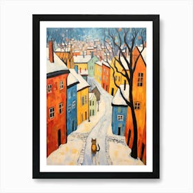 Cat In The Streets Of Stockholm   Sweden With Snow 1 Art Print