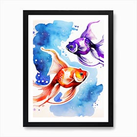 Twin Goldfish Watercolor Painting (97) Art Print