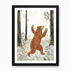 Brown Bear Dancing In The Woods Storybook Illustration 3 Art Print