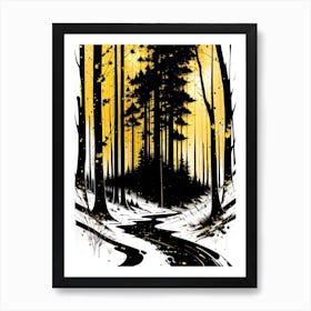 Black And Yellow Forest Art Print