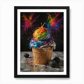 Rainbow Ice Cream Cone With Sprinkles Art Print