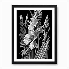 Gladiolus Wildflower Linocut Art Print