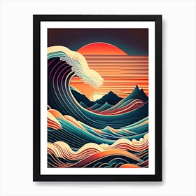 Waves Waterscape Retro Illustration 1 Art Print