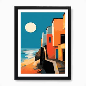 Abstract Illustration Of Hayle Towans Beach Cornwall Orange Hues 3 Art Print