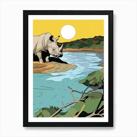 Rhino With The Sun Geometric Illustration 6 Art Print