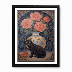 Rose With A Cat 1 William Morris Style Art Print