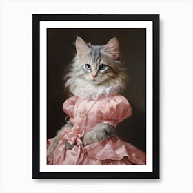 Cat In Pink Dress With Bows Rococo Style 6 Art Print