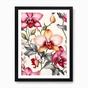 Seamless Pattern With Orchids Art Print